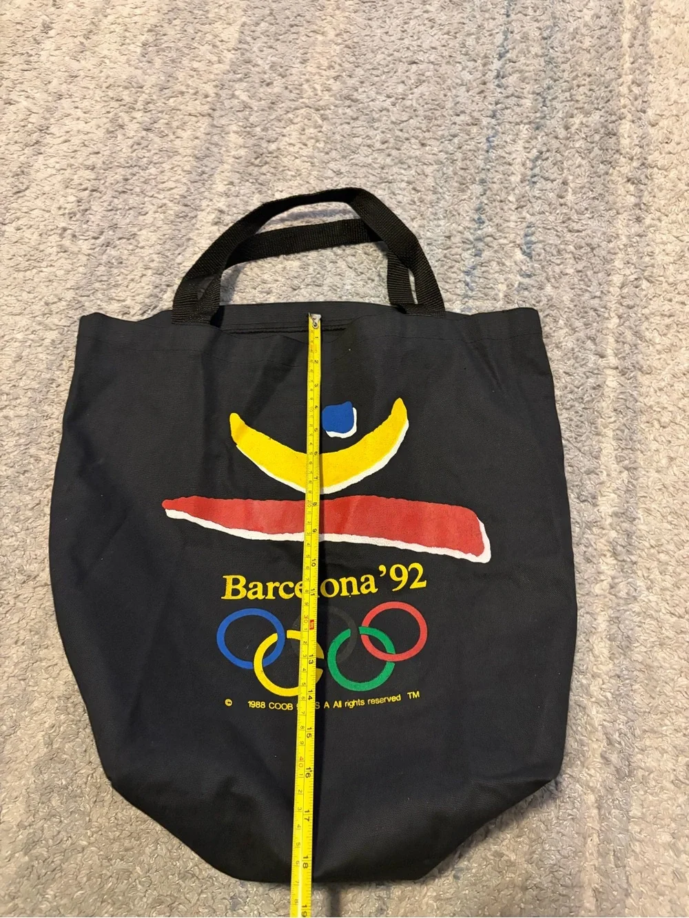 Vintage 1992 Barcelona Olympics Canvas Tote Bag Black USA Made Innovo 92 Rings